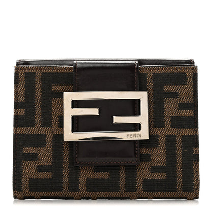 Fendi Zucca Vitello Liberty FF Compact Wallet Tobacco Moro 1 of 8