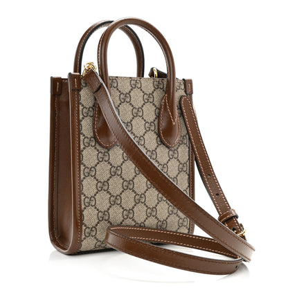 Gucci GG Supreme Monogram Azalea Calfskin Mini Retro Interlocking G Tote Bag Beige Ebony Brown Sugar 3 of 7