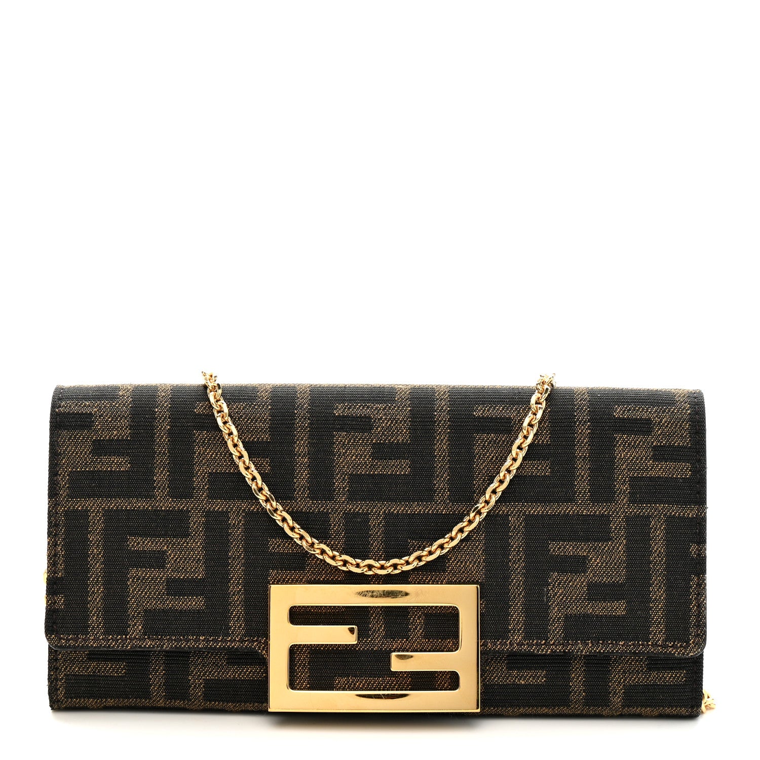 Fendi Fabric Jacquard FF 1974 Continental Wallet On Chain Tobacco Moro 1 of 10