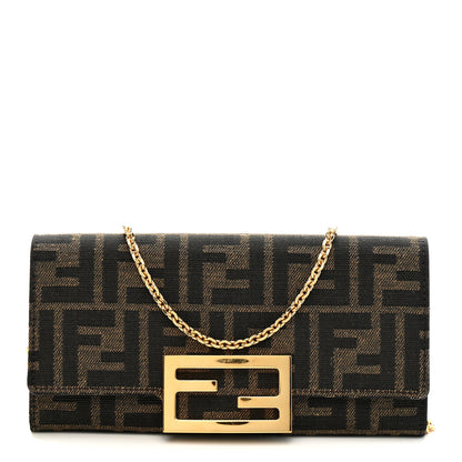 Fendi Fabric Jacquard FF 1974 Continental Wallet On Chain Tobacco Moro 1 of 10