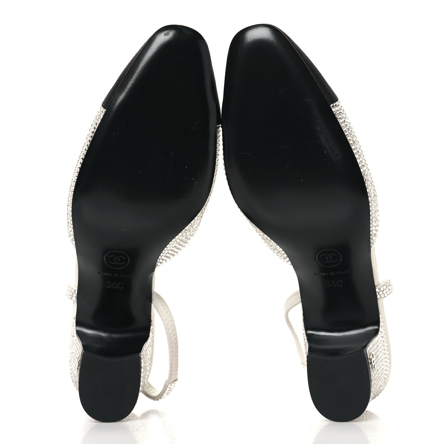 Strass Grosgrain Cap Toe CC Slingback Pumps 36 Silver Black