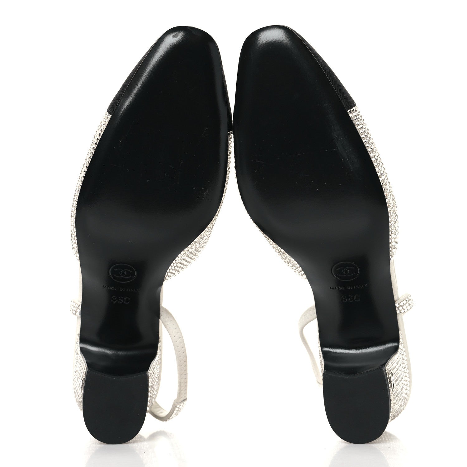 Chanel Strass Grosgrain Cap Toe CC Slingback Pumps 36 Silver Black 6 of 9
