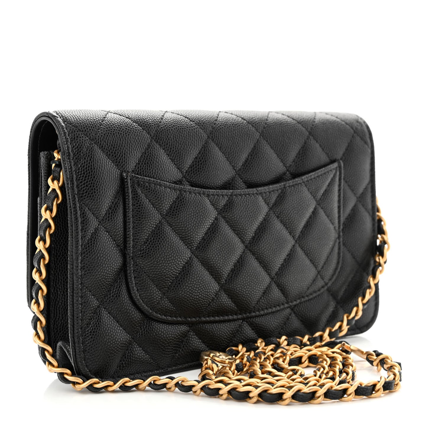 Caviar Quilted Camellia Wallet On Chain WOC Black