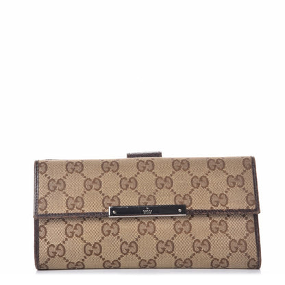 Gucci Monogram Metal Bar Continental Flap Wallet Beige Ebony Dark Brown 1 of 12