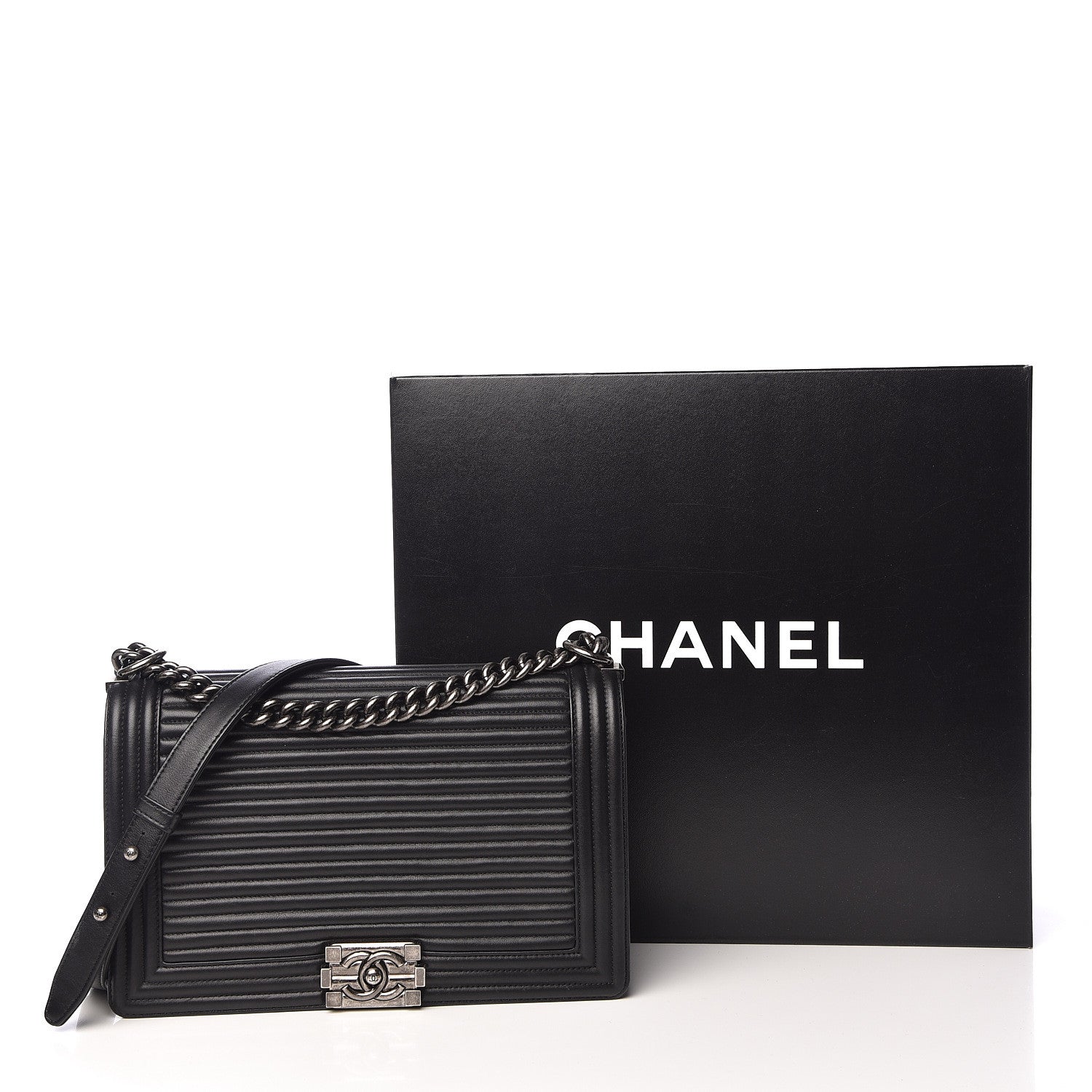 Chanel Calfskin Horizontal Quilted New Medium Boy Flap Black 15 of 15