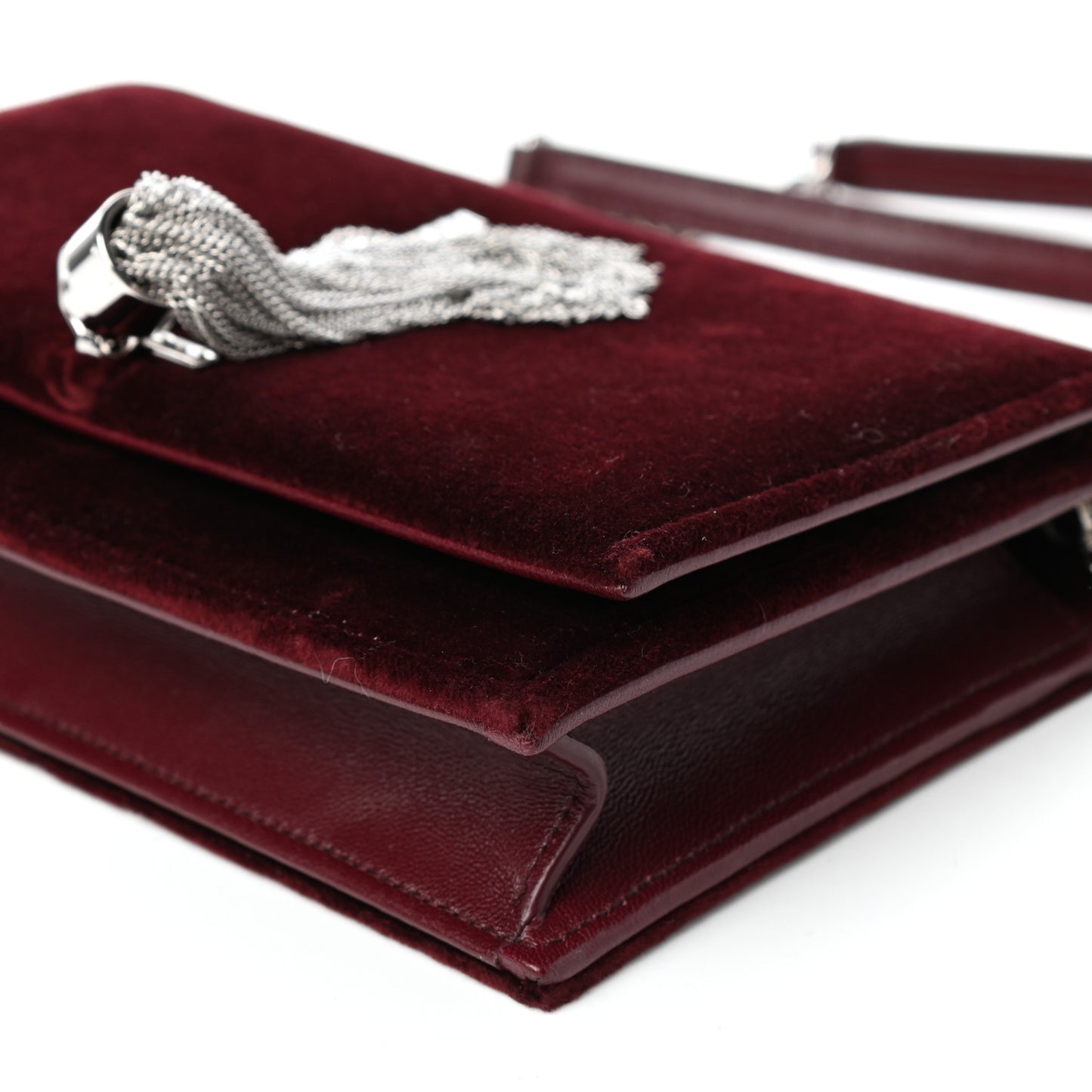 Velvet Crystal Monogram Kate Tassel Shoulder Bag Burgundy