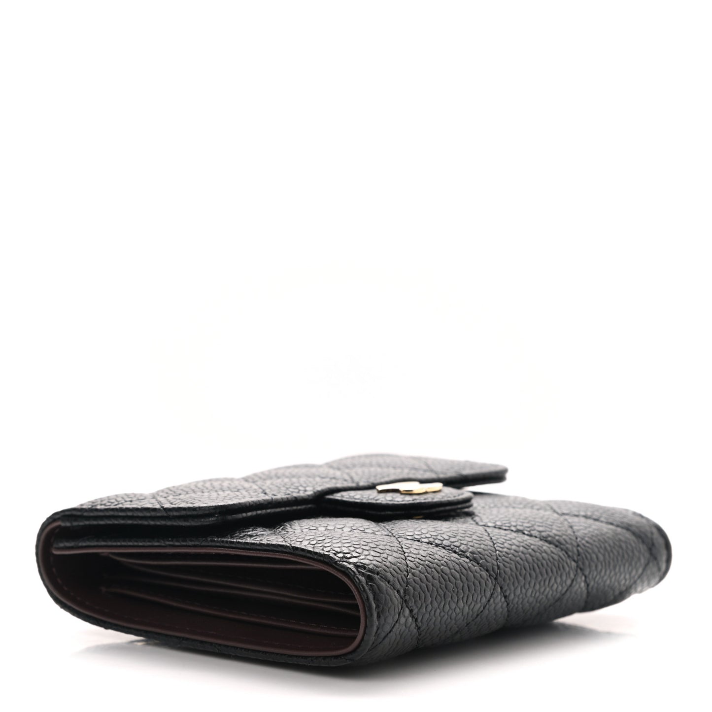 Caviar Quilted Compact Flap Wallet Black