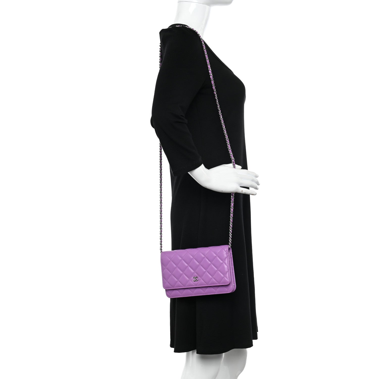 Chanel Lambskin Quilted Wallet On Chain WOC Purple 2 of 12