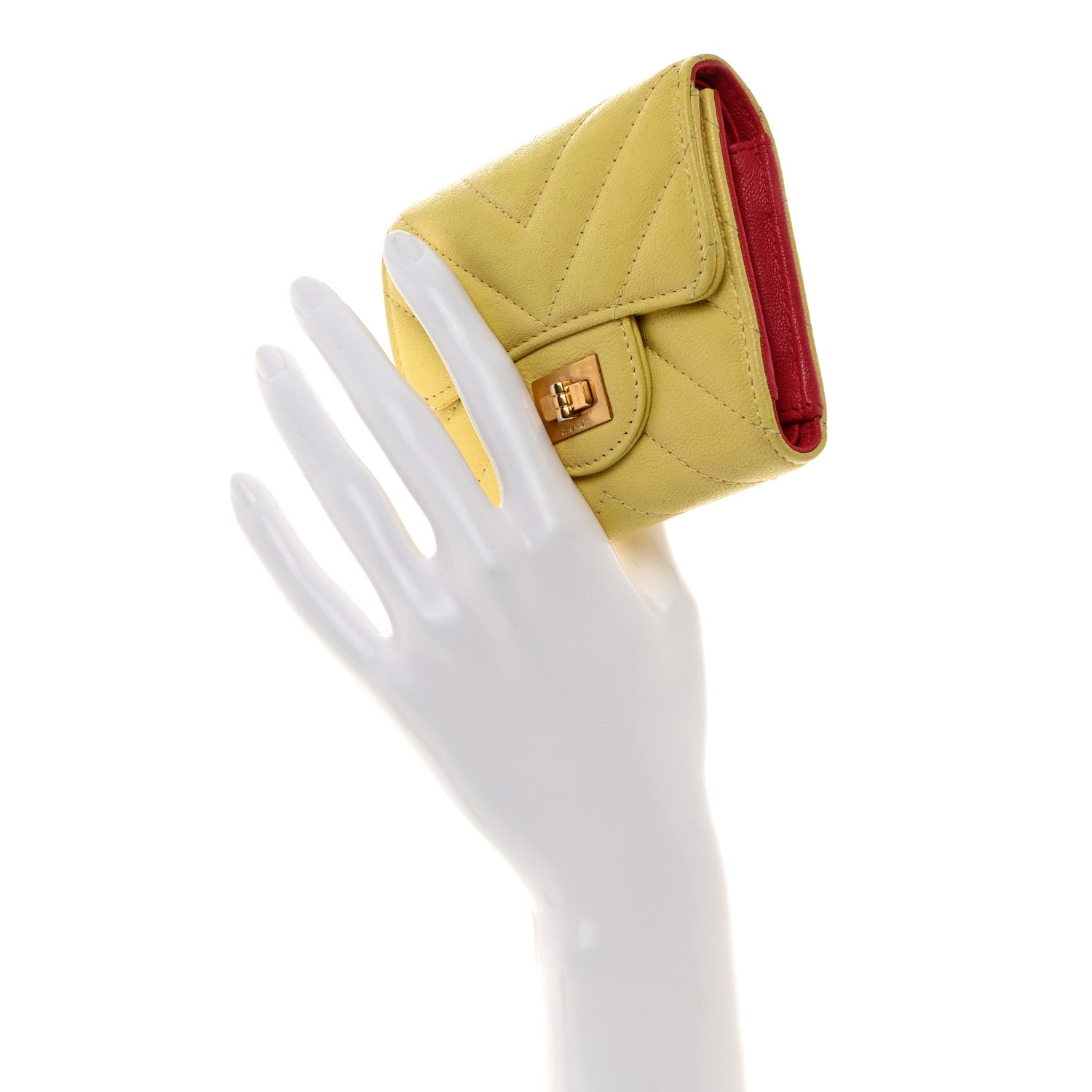 Chanel Sheepskin Chevron Quilted Reissue Compact Wallet Yellow 2 of 8