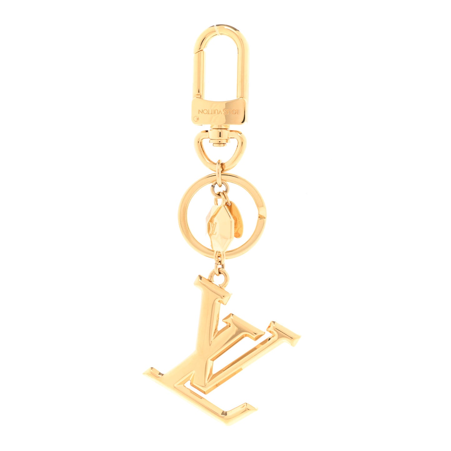 Metal LV Facettes Bag Charm Key Holder Gold