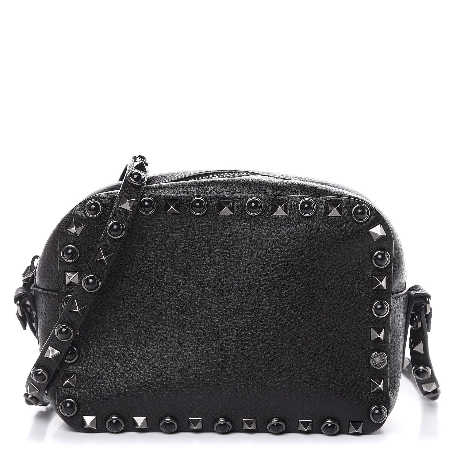 Valentino Garavani Grained Calfskin Onyx Rockstud Rolling Camera Crossbody Bag Black 1 of 10