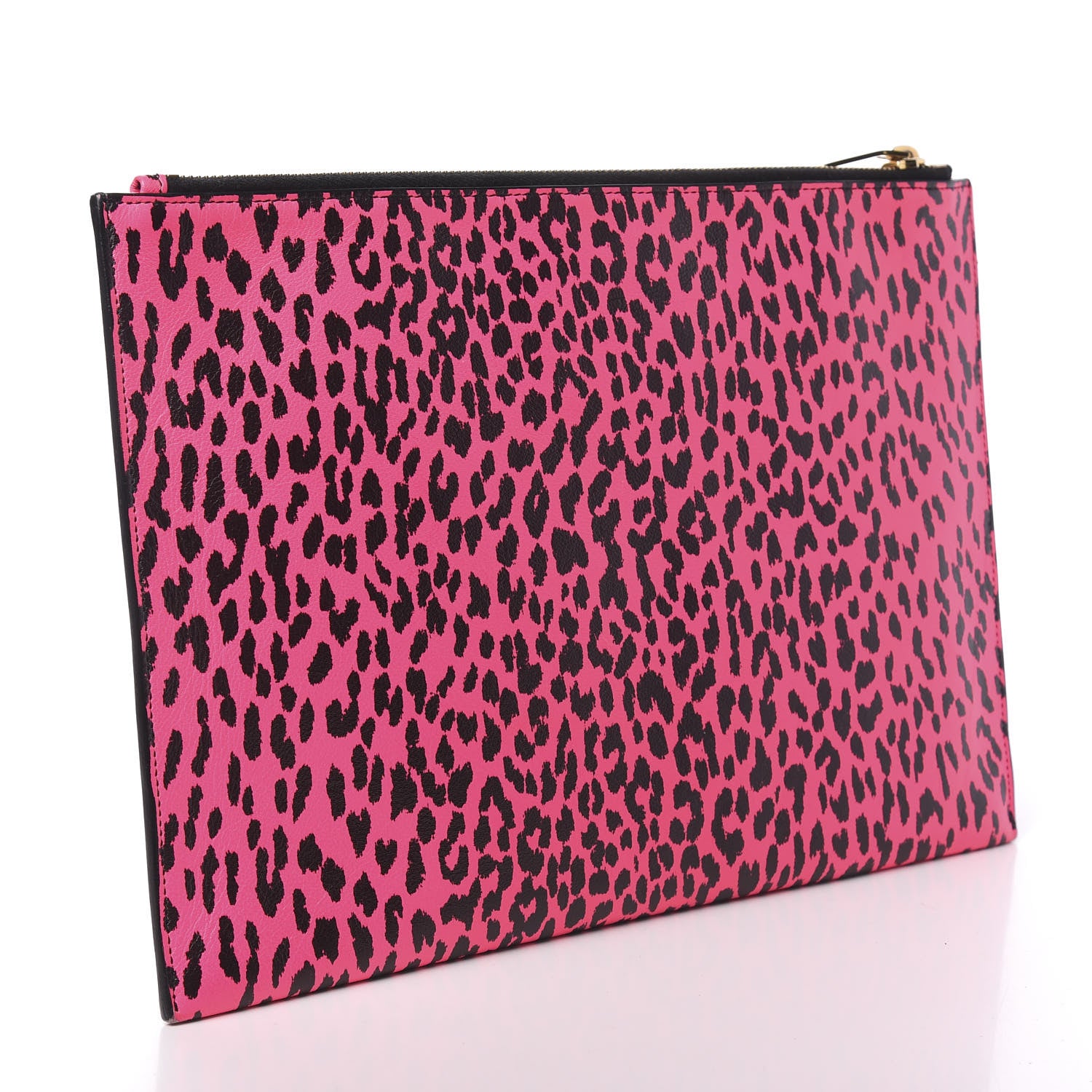 Saint Laurent Calfskin Baby Cat Print Medium Zip Clutch Hot Pink 3 of 14
