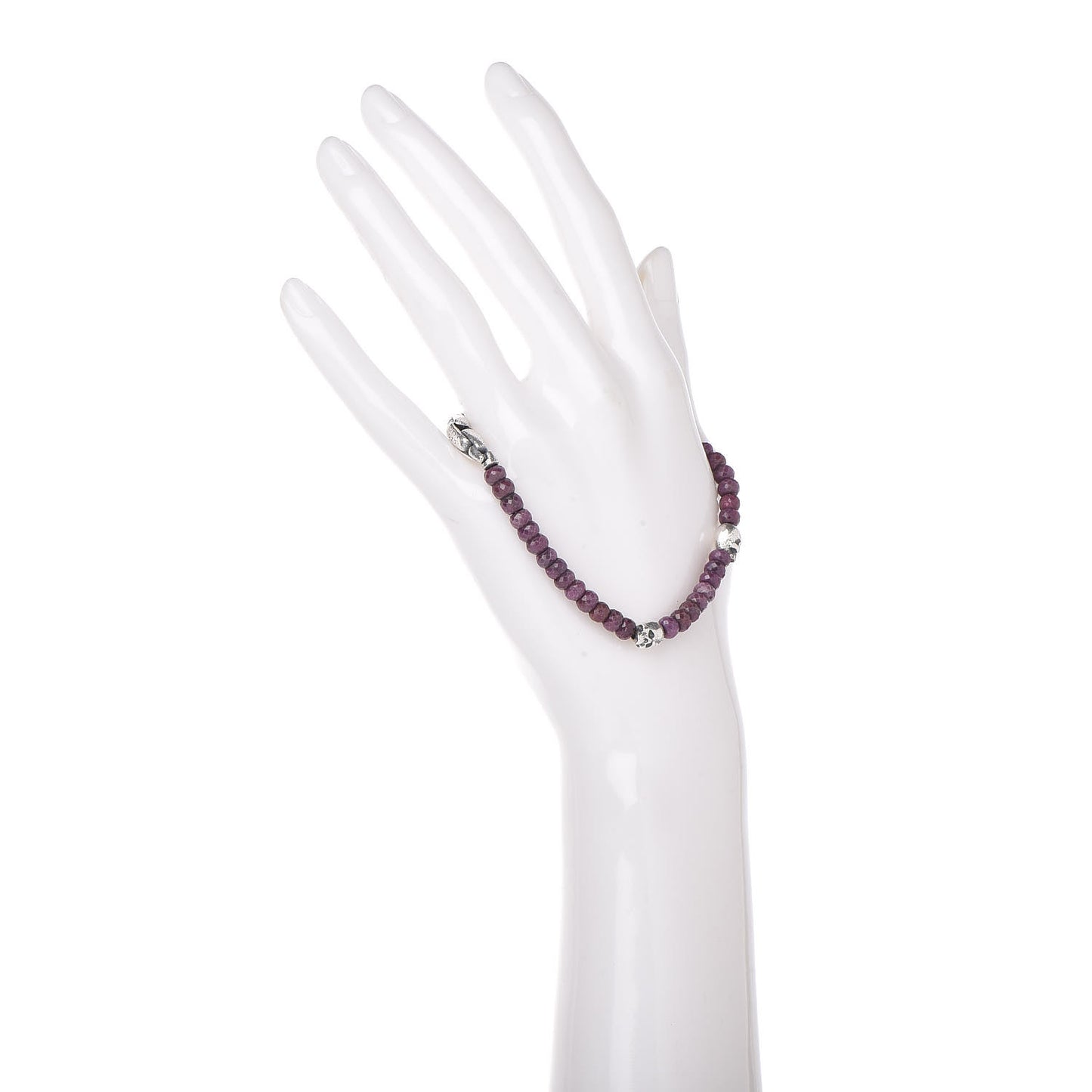 Sterling Silver Ruby 5mm Spiritual Beads Skull Station Bracelet