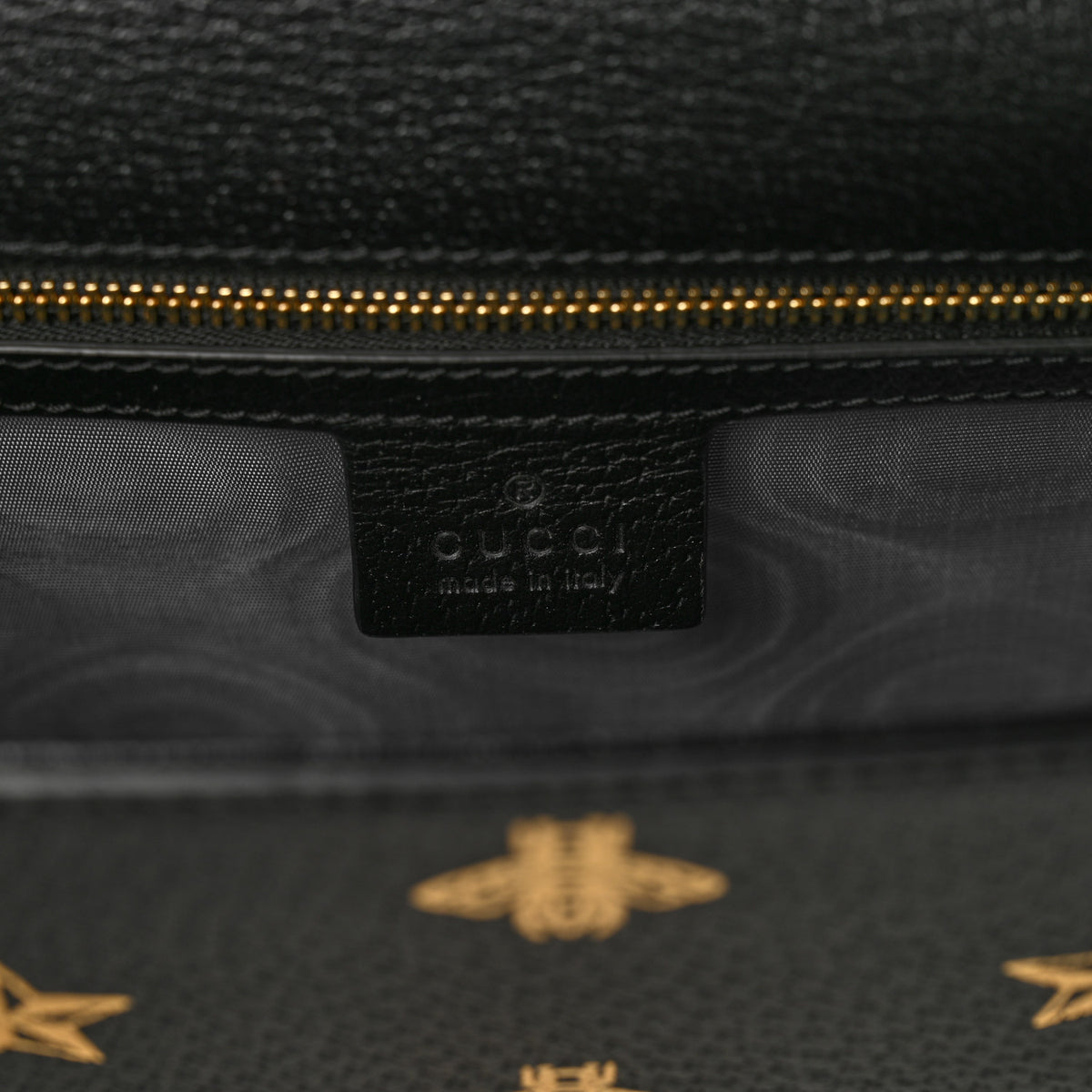 Gucci Textured Calfskin Bee Star Print Small Sylvie Shoulder Bag Black 6 of 10