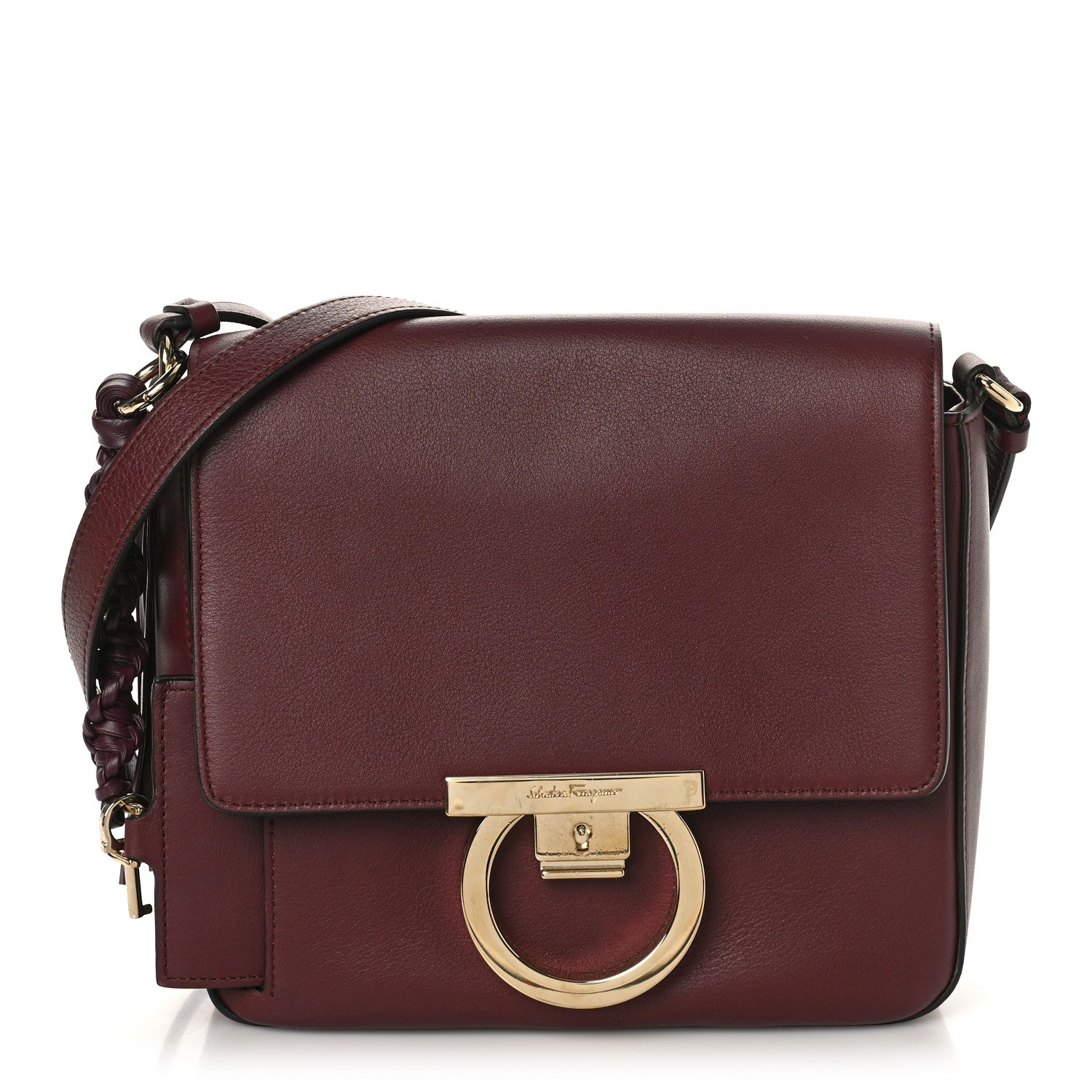 Salvatore Ferragamo Calfskin Gancini Lock Flap Crossbody Burgundy 1 of 8