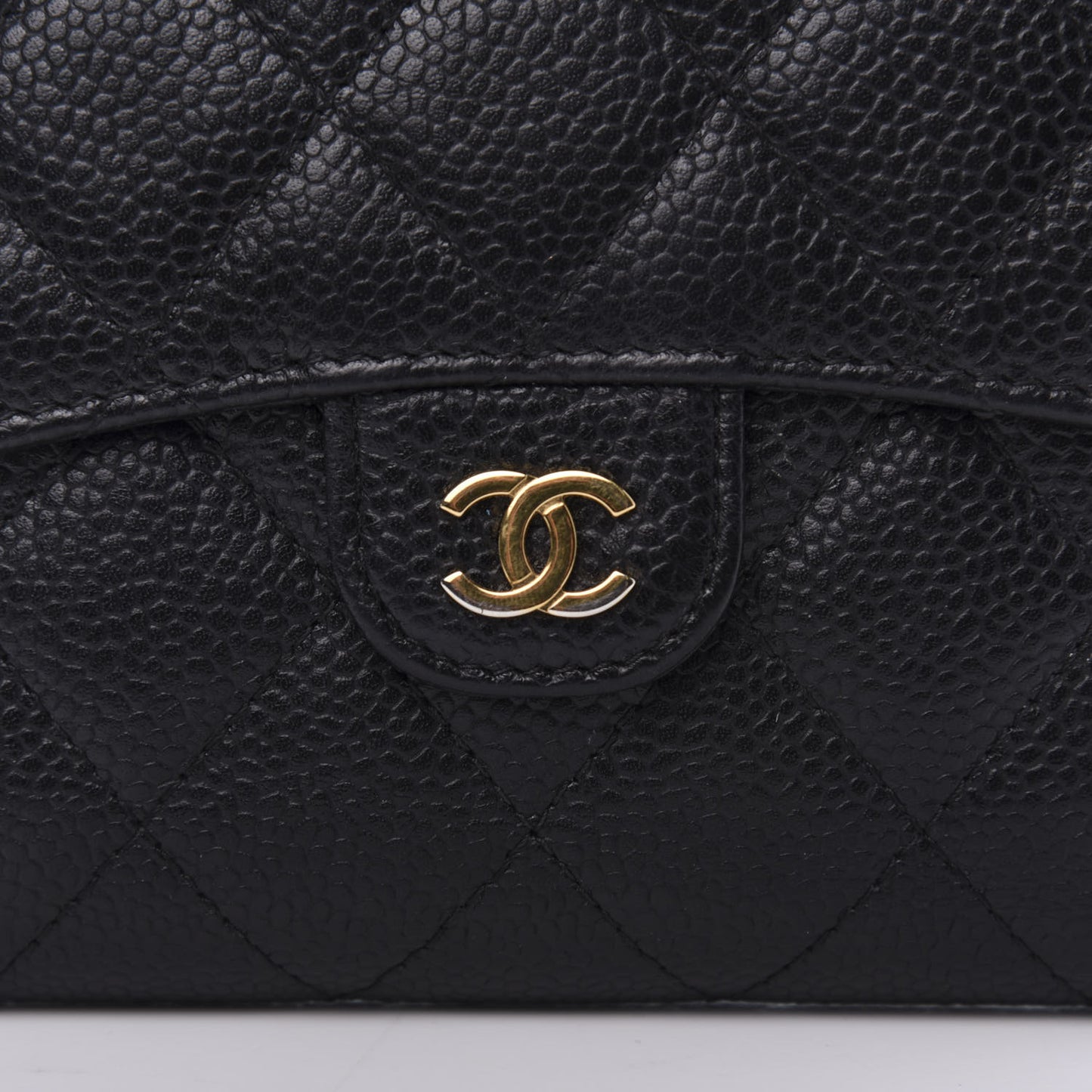 Caviar Quilted Compact Flap Wallet Black