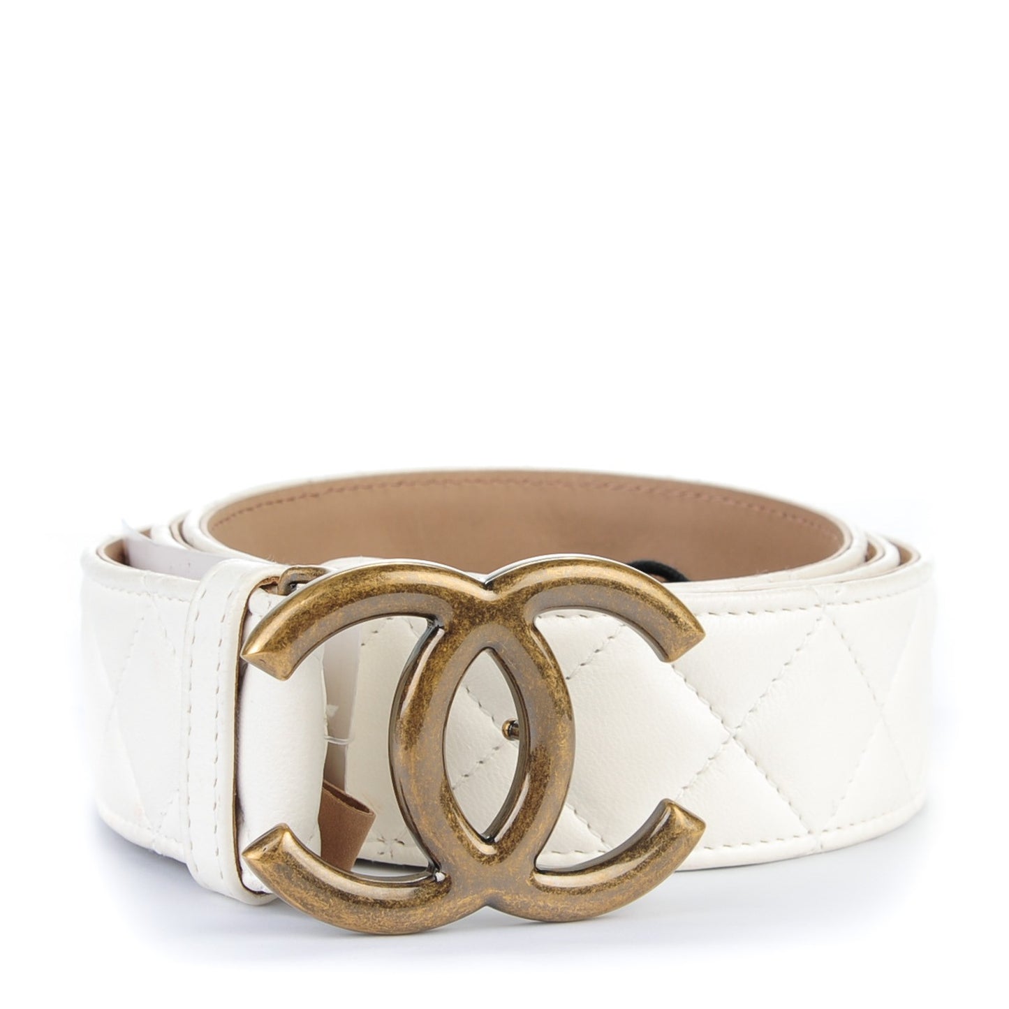 Lambskin Quilted CC Belt 100 40 Dark White