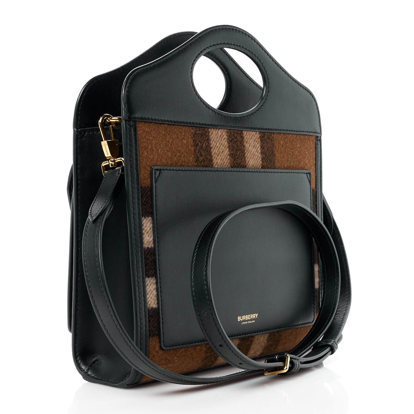 Smooth Calfskin Cashmere Check Mini Pocket Bag Brown