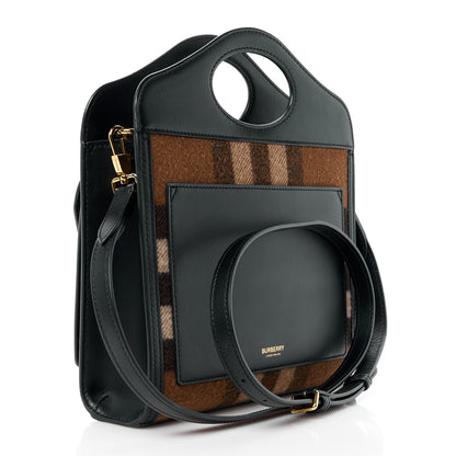Burberry Smooth Calfskin Cashmere Check Mini Pocket Bag Brown 3 of 13