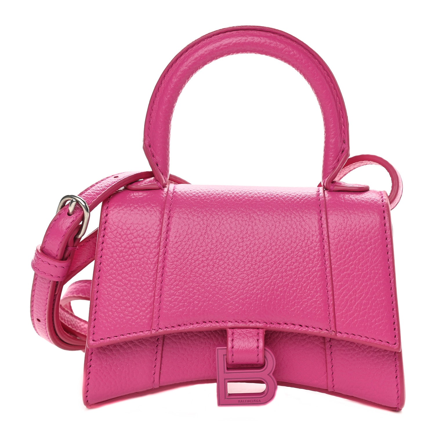 Balenciaga Grained Calfskin Tonal B Hourglass Top Handle Bag Mini Fuchsia 1 of 10