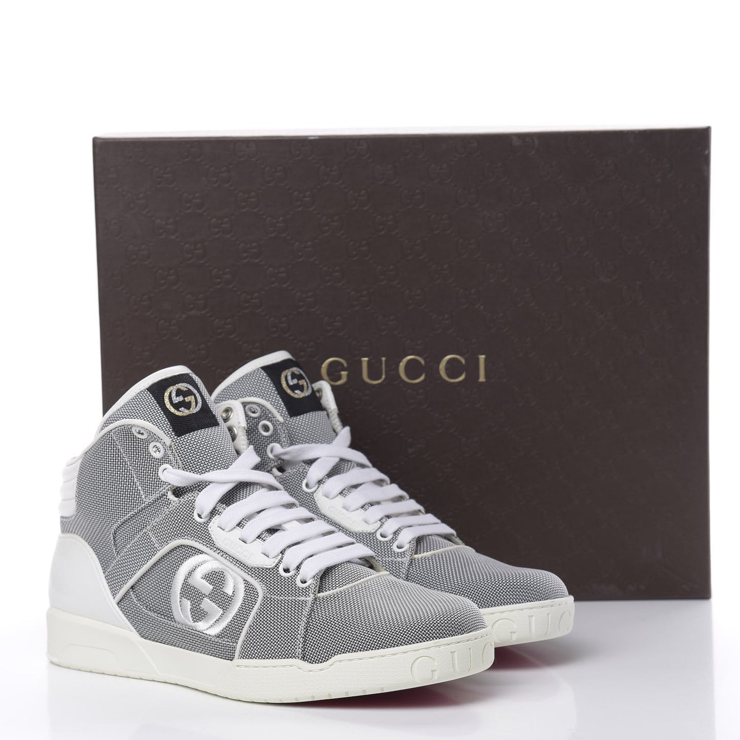 Baling Fabric Nappa Moorea Interlocking G Mens High Top Sneakers 6 Great White White