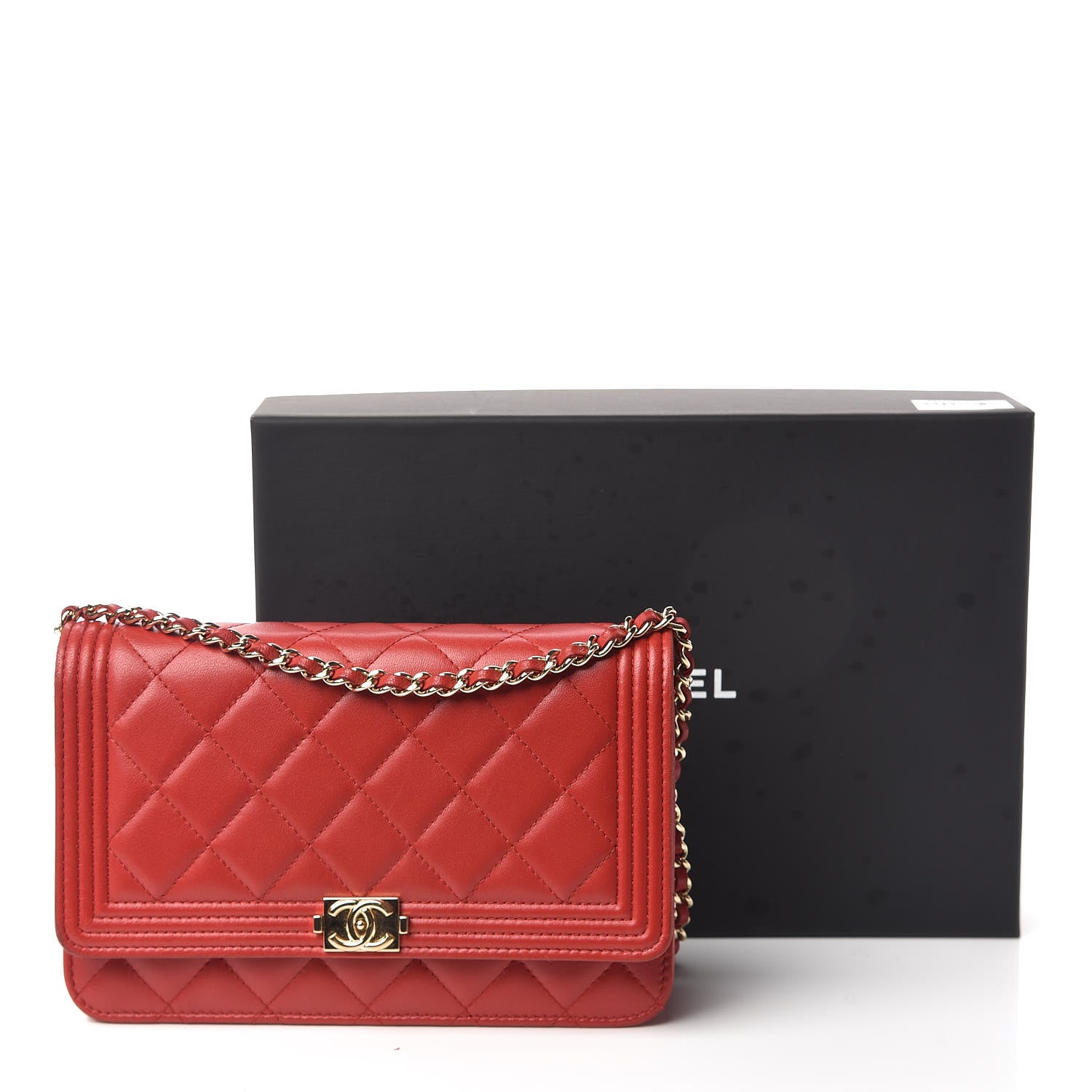 Chanel Lambskin Quilted Boy Wallet On Chain WOC Red 12 of 12