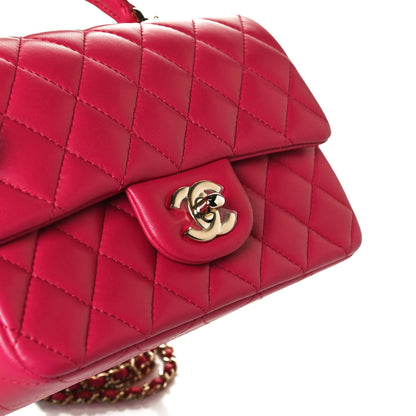Chanel Lambskin Quilted Mini Top Handle Rectangular Flap Dark Pink 11 of 15