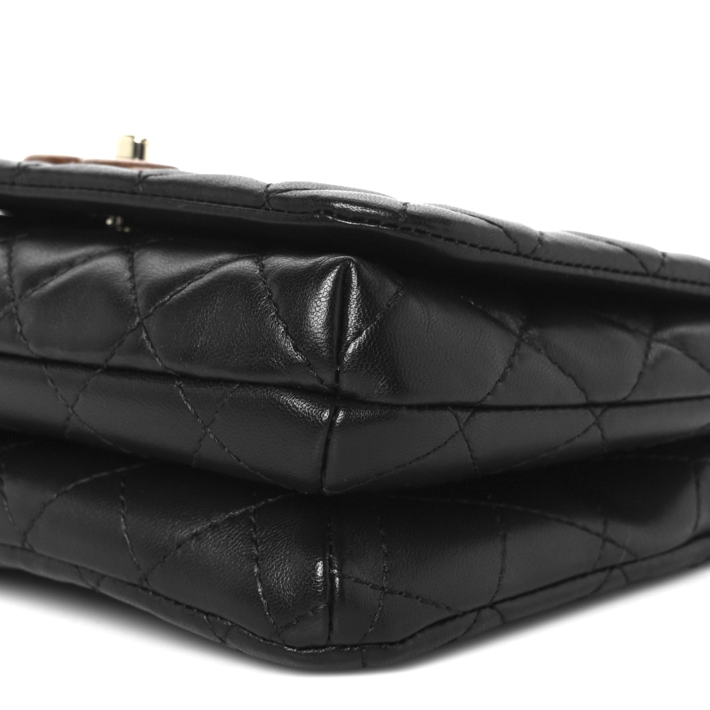 Lambskin Quilted Wood Mini Coco Handle Flap Black