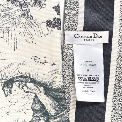 Christian Dior Silk Toile De Jouy Reverse Capri Mitzah Scarf Grey White 3 of 3