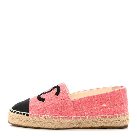 Tweed Grosgrain CC Espadrilles 35 Pink