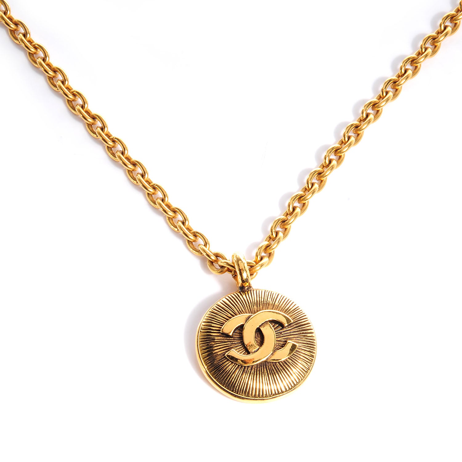 Chanel CC Sunburst Chain Pendant Long Necklace Gold 1 of 4