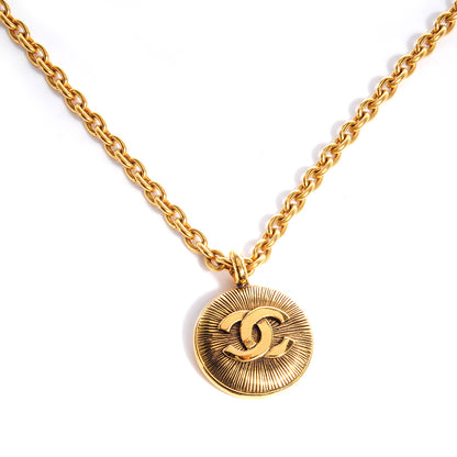 Chanel CC Sunburst Chain Pendant Long Necklace Gold 1 of 4