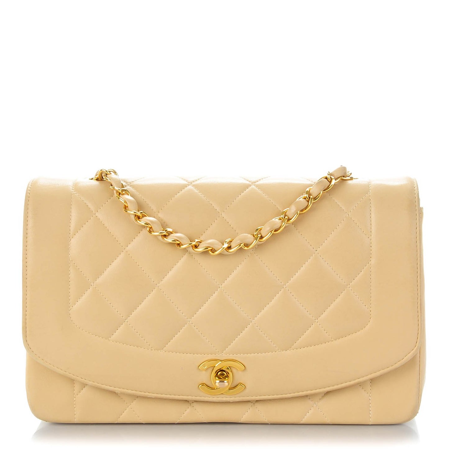 Lambskin Quilted Medium Single Flap Beige