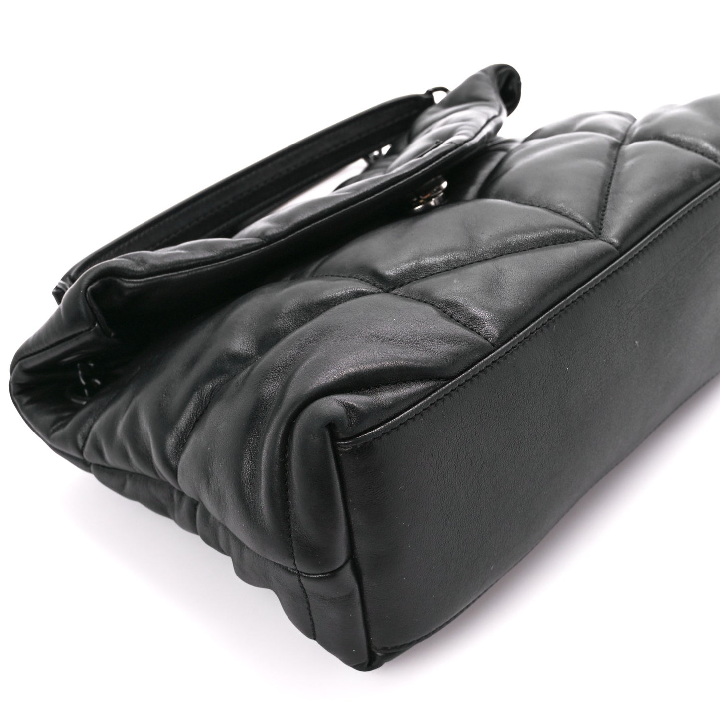 Lambskin Quilted Monogram Monochrome Small Loulou Puffer Chain Satchel Black