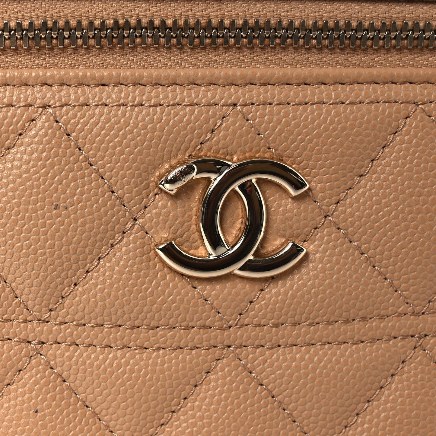 Caviar Quilted Trendy Handle Slim Vanity Beige