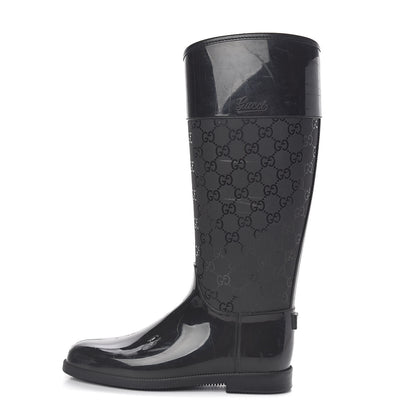 Gucci Rubber Monogram Knee High Rain Boots 37 Black 1 of 12
