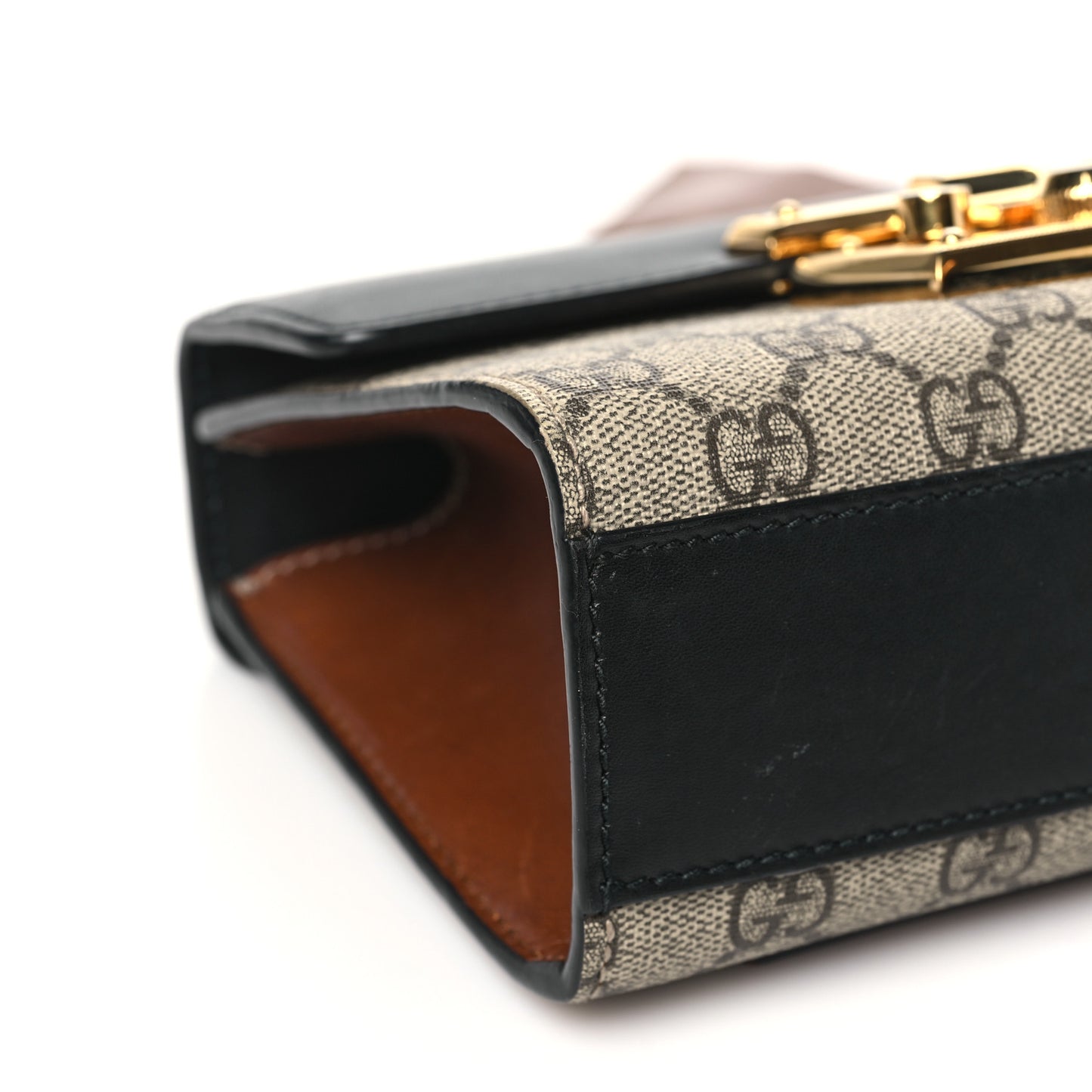GG Supreme Monogram Calfskin Small Padlock Shoulder Bag Beige Black Cuir