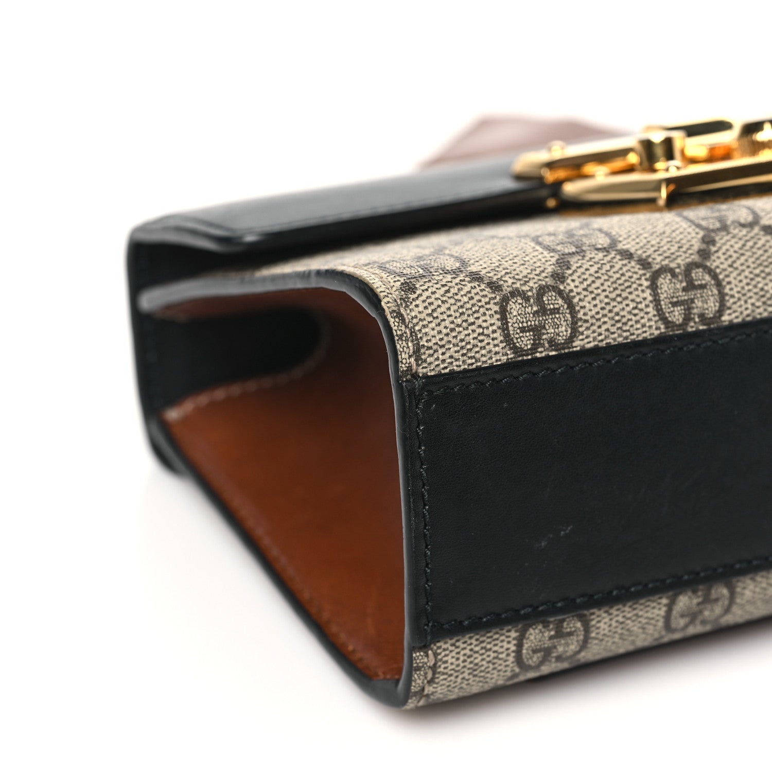 Gucci GG Supreme Monogram Calfskin Small Padlock Shoulder Bag Beige Black Cuir 9 of 11