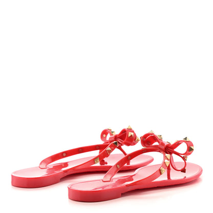 Valentino Garavani PVC Jelly Rockstud Bow Thong Sandals 37 Rosso Valentino 4 of 7