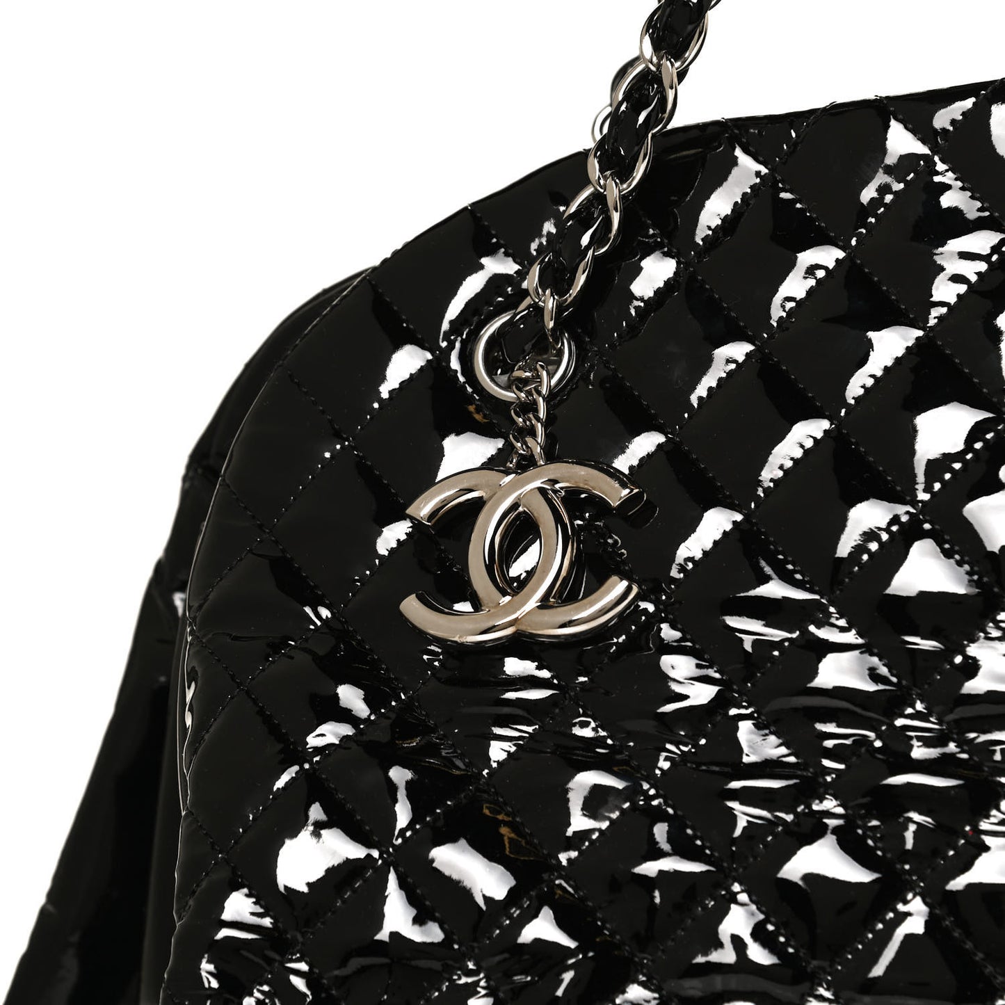 Patent Quilted Maxi Just Mademoiselle Bowling Bag Black