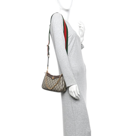 GG Supreme Monogram Textured Dollar Calfskin Web Small Ophidia GG Handbag Beige Ebony New Acero