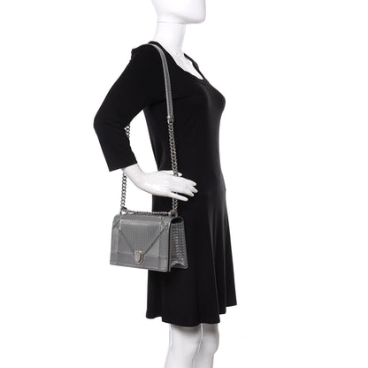 Christian Dior Metallic Patent Micro-Cannage Medium Diorama Flap Bag Silver 2 of 11