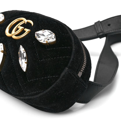 Gucci Velvet Matelasse Marquise Crystals GG Marmont Belt Bag 85 34 Black 11 of 13