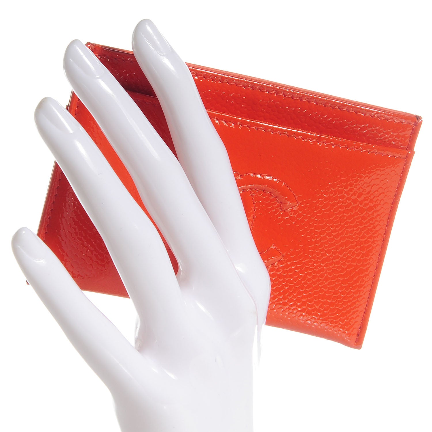 Chanel Patent Grained Calfskin CC Timeless Card Holder Orange 2 of 9