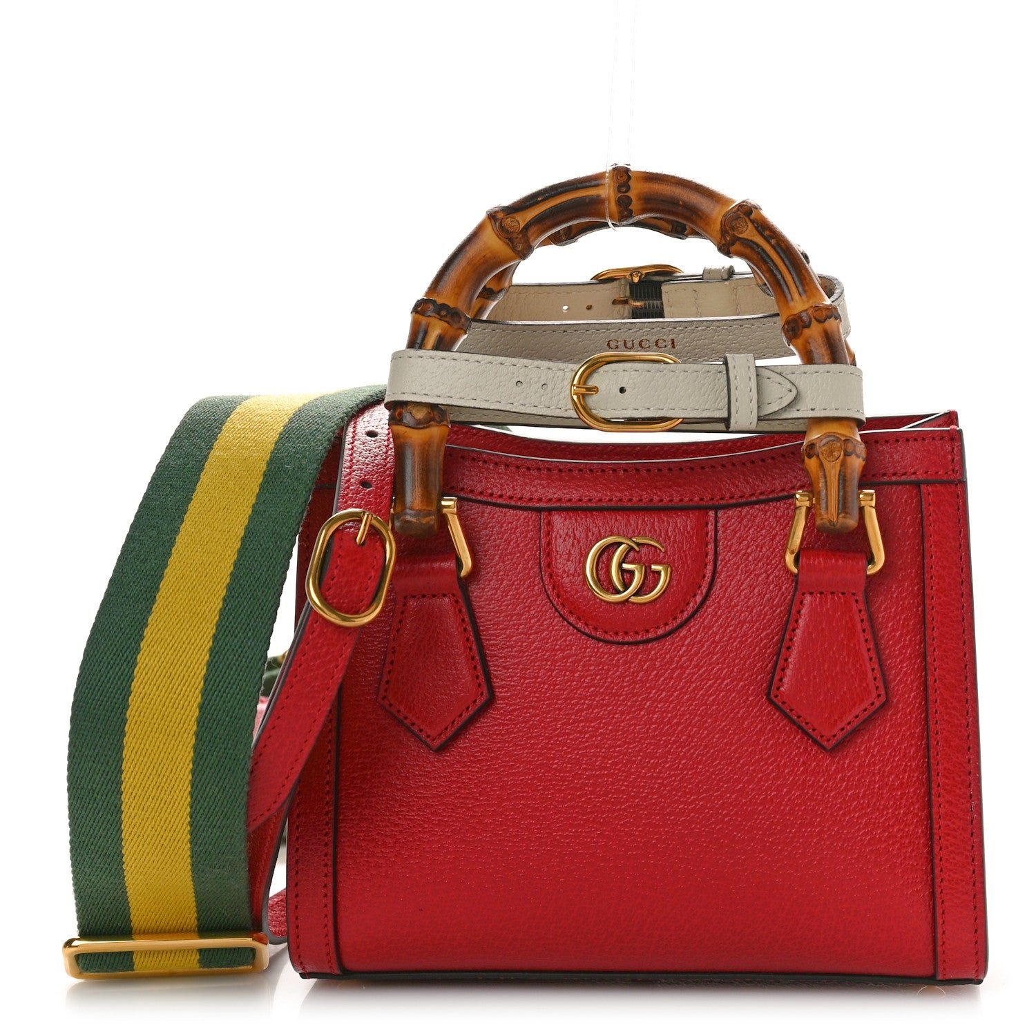 Gucci Textured Dollar Calfskin Web Mini Diana Tote Bag Red 1 of 11