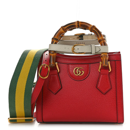 Gucci Textured Dollar Calfskin Web Mini Diana Tote Bag Red 1 of 11