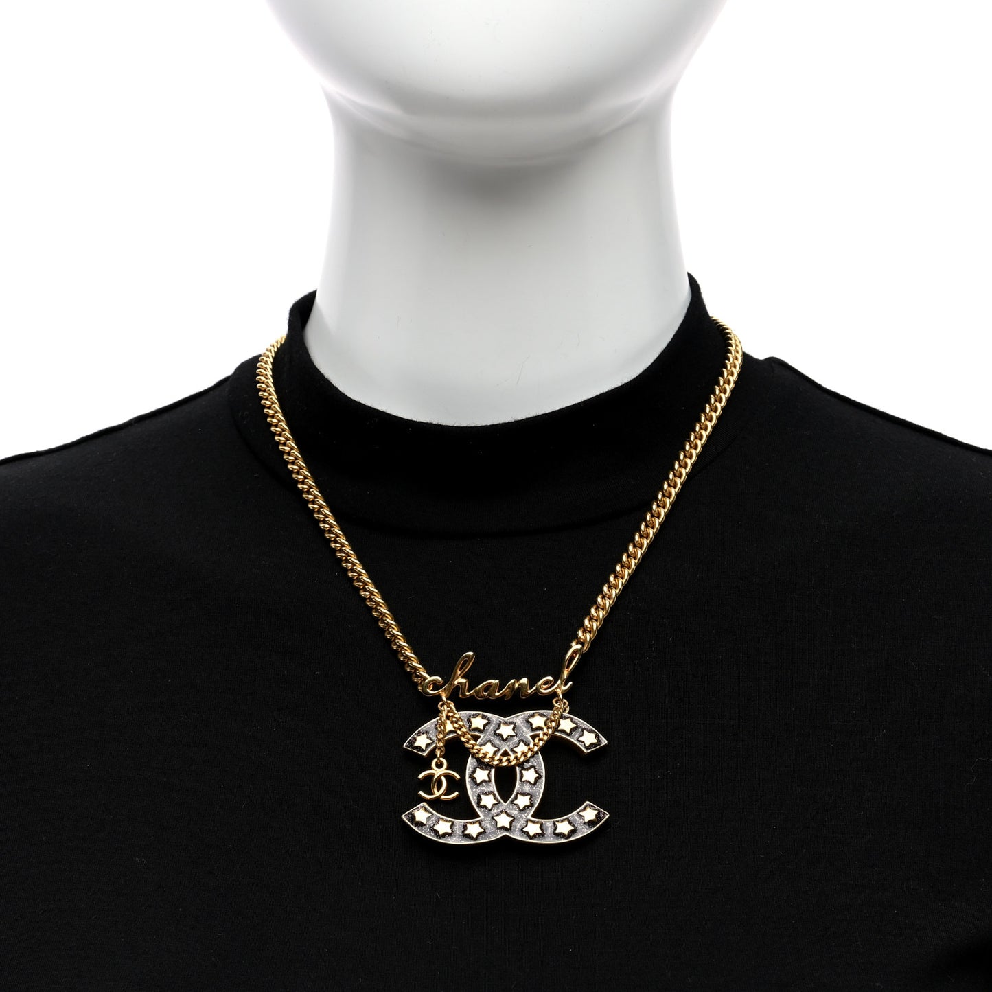 Metal Resin CC Star Chain Logo Necklace Gold Black