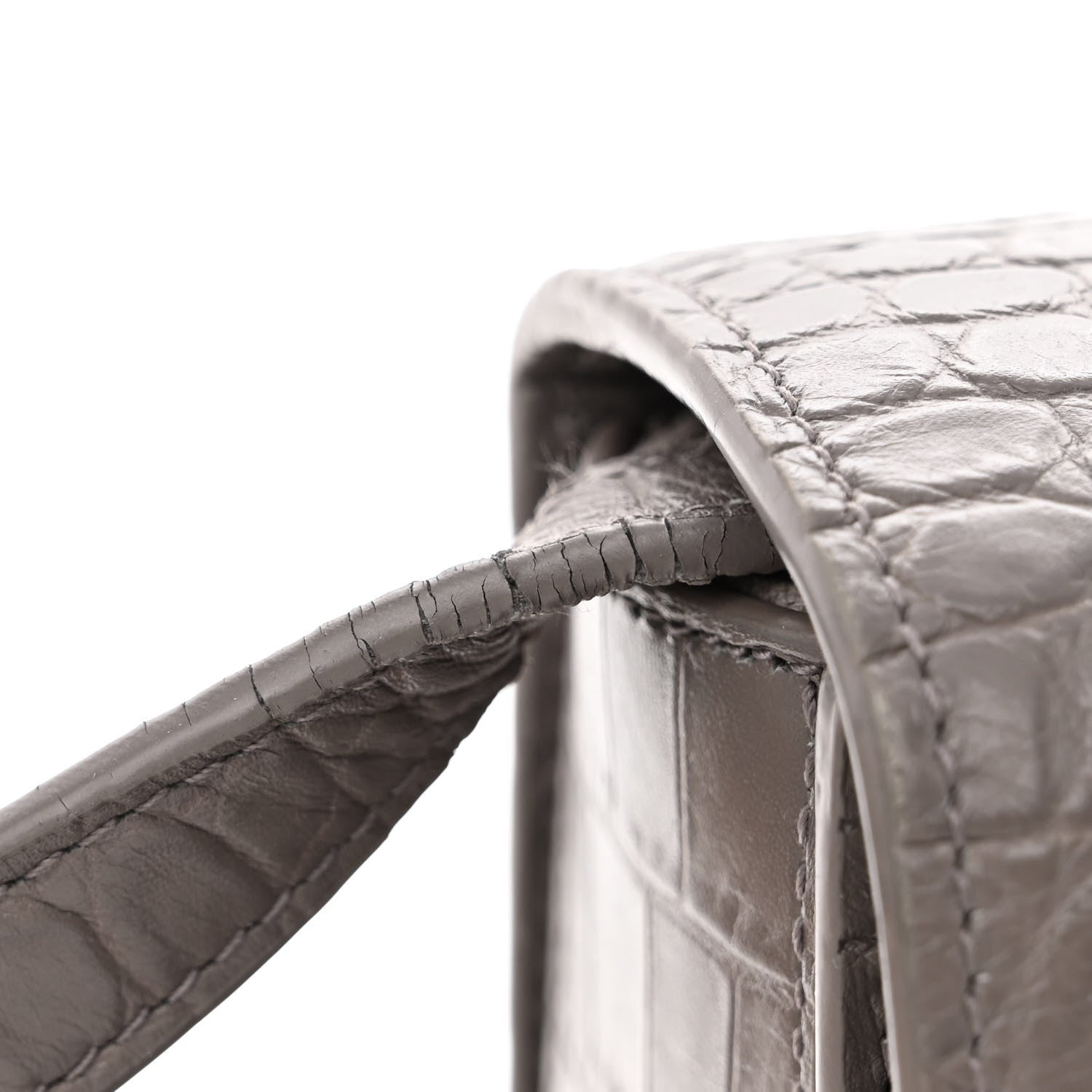Saint Laurent Calfskin Crocodile Embossed Medium Bellechasse Satchel Grey 10 of 12