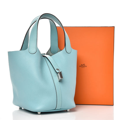 Hermes Taurillon Clemence Picotin Lock 18 PM Bleu Atoll 8 of 8