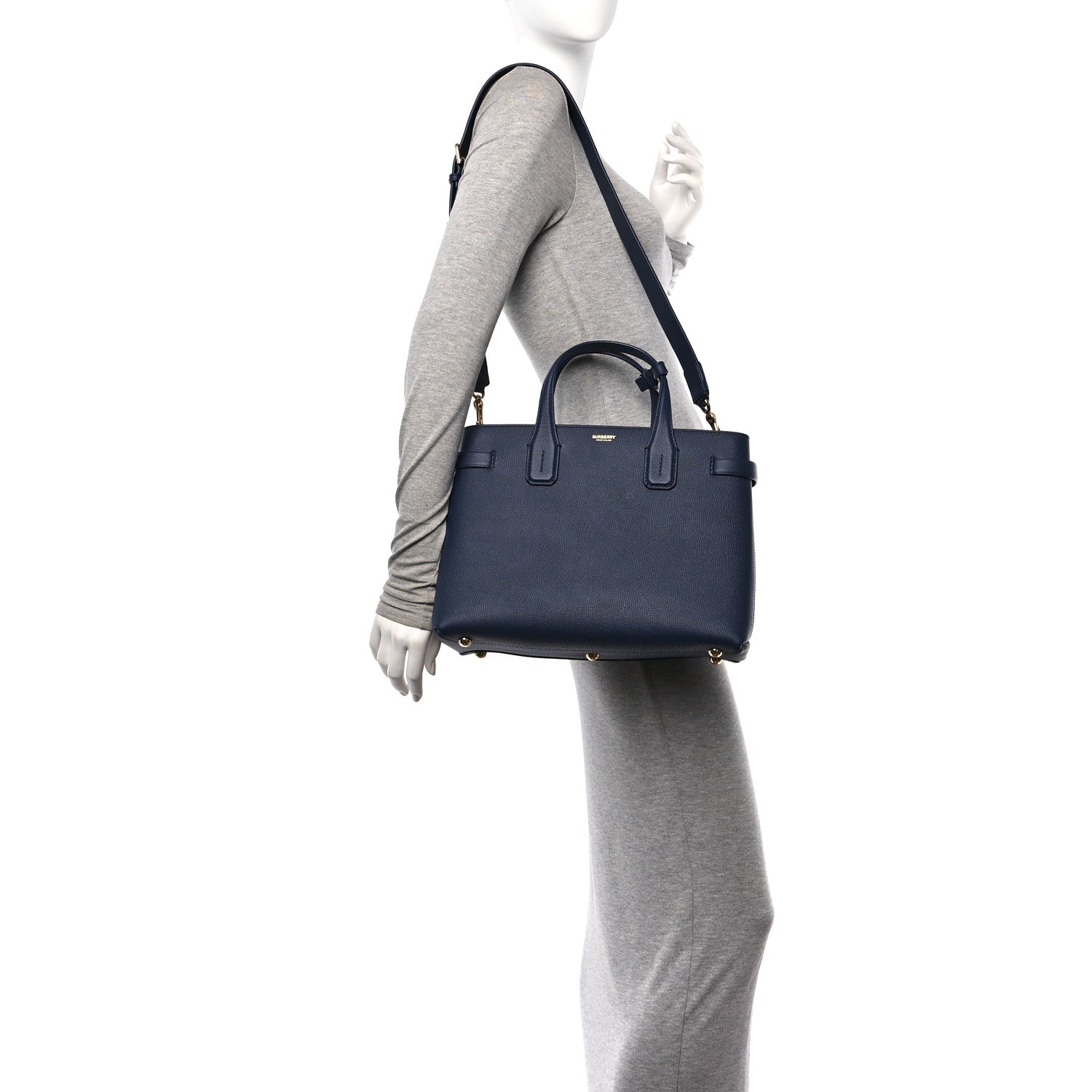 Burberry Derby Calfskin Vintage Check Medium Banner Tote Regency Blue 2 of 10